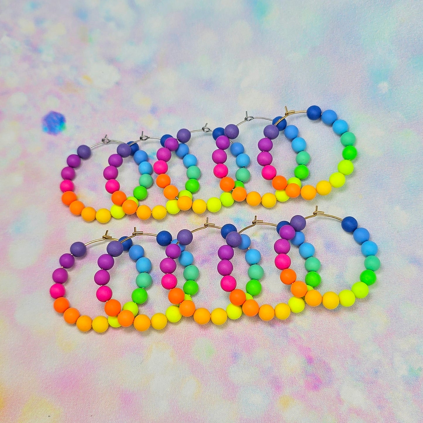 Neon Bouquet Beaded Hoops