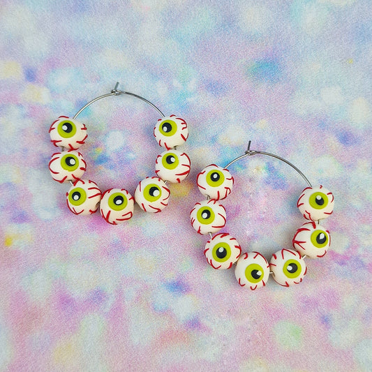 White Eye Ball Beaded Hoops -Limited Edition