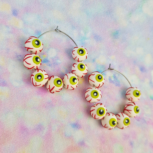 White Eye Ball Beaded Hoops -Limited Edition