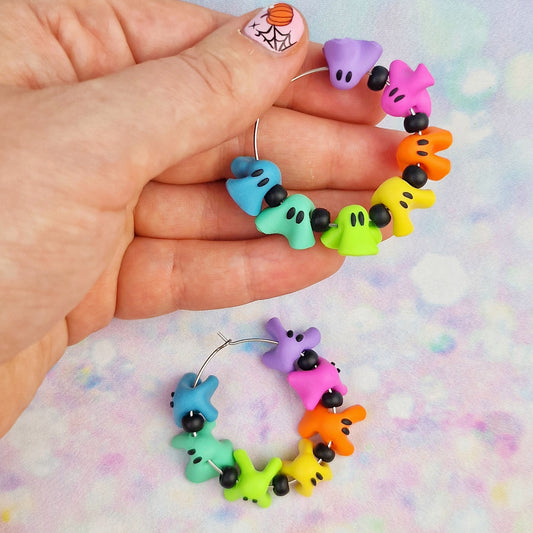 Rainbow Ghost Beaded Hoops -Limited Edition