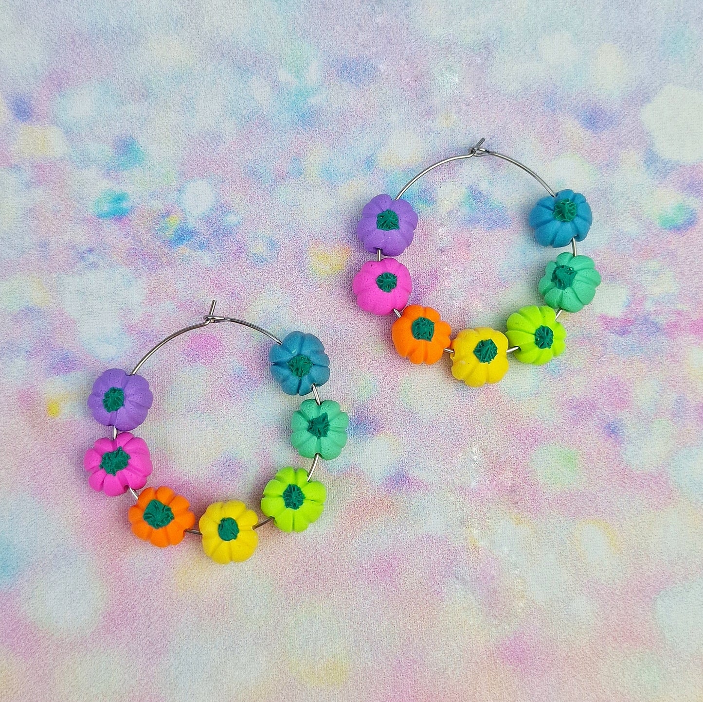 Rainbow Pumpkin Beaded Hoops -Limited Edition