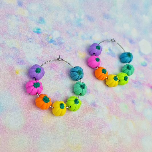 Rainbow Pumpkin Beaded Hoops -Limited Edition