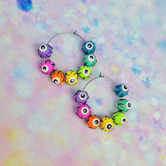 Rainbow Eye Ball Beaded Hoops -Limited Edition