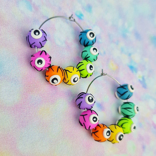 Rainbow Eye Ball Beaded Hoops -Limited Edition
