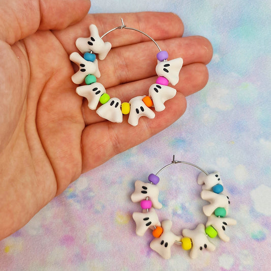 White Ghost Beaded Hoops -Limited Edition
