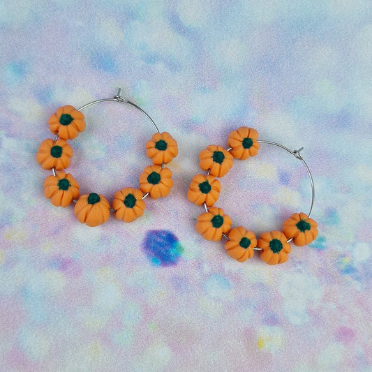Orange Pumpkin Beaded Hoops -Limited Edition