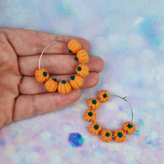 Orange Pumpkin Beaded Hoops -Limited Edition