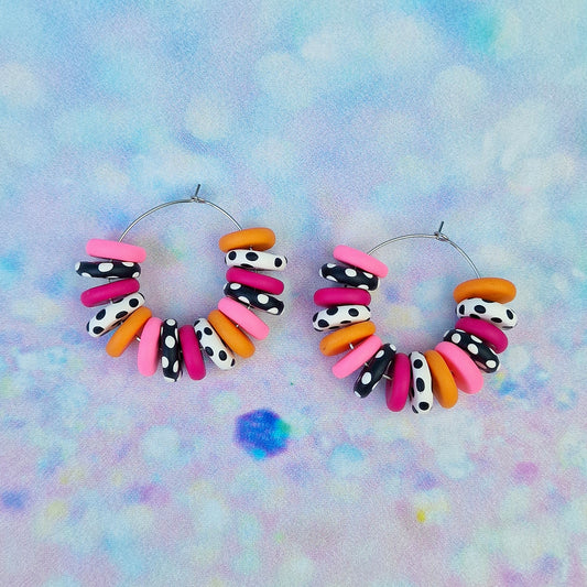 Pink and Orange Polka Dot Beaded Hoops -Limited Edition
