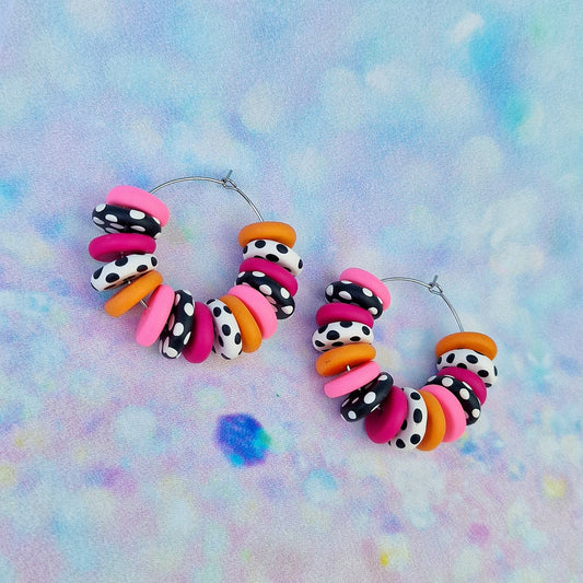 Pink and Orange Polka Dot Beaded Hoops -Limited Edition