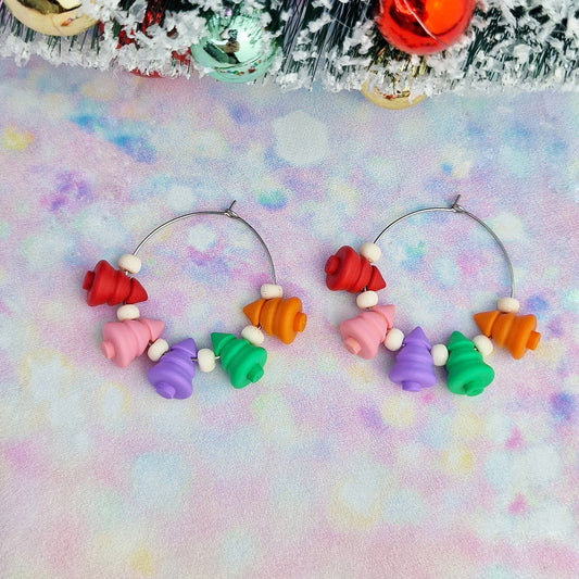 Christmas- Christmas Tree Beaded Hoops