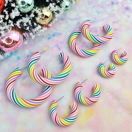 Christmas- Colourful Candy Cane Twisted Hoops (All Sizes)