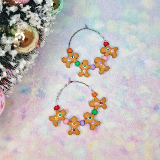 Christmas- Gingerbread Men Beaded Hoops