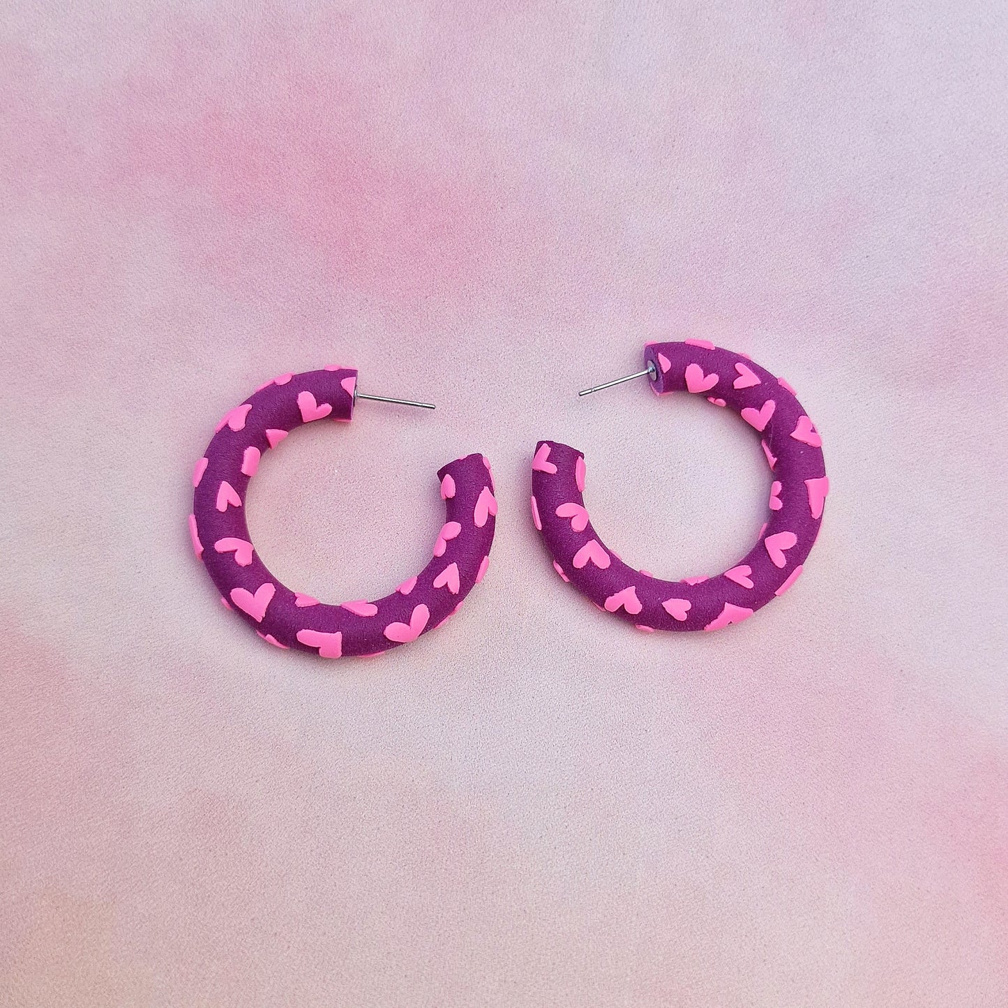 Pink and Burgundy Heart Hoops