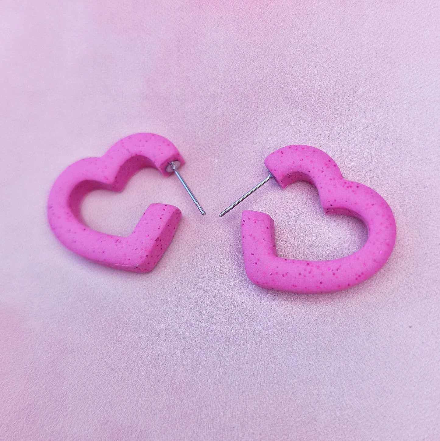 Pink Mini Heart Hoops