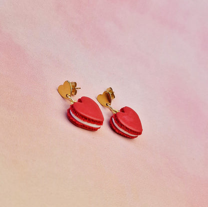 Red Macaron Heart Dangles