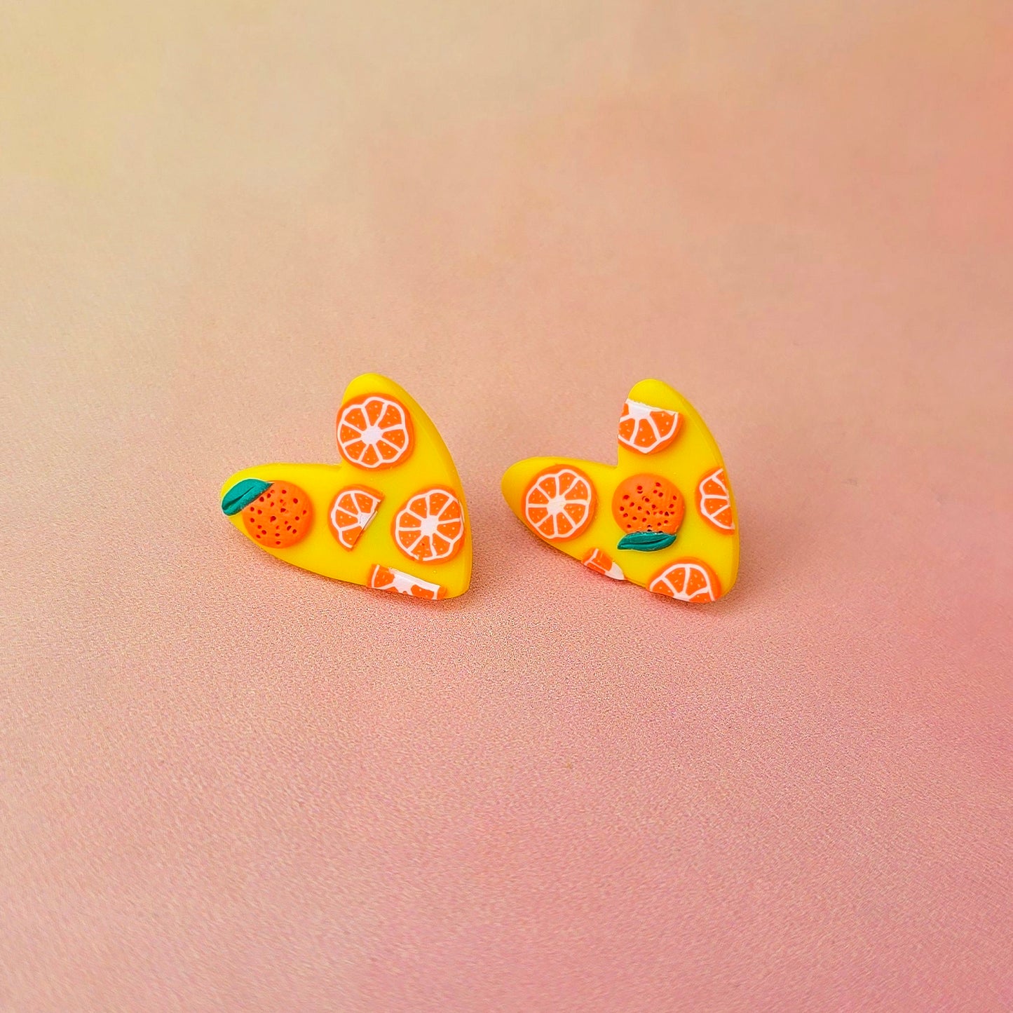 Orange Citrus Paradise Heart Studs