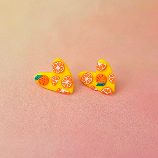 Orange Citrus Paradise Heart Studs