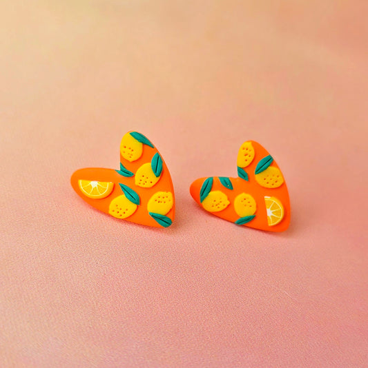 Lemon Citrus Paradise Heart Studs