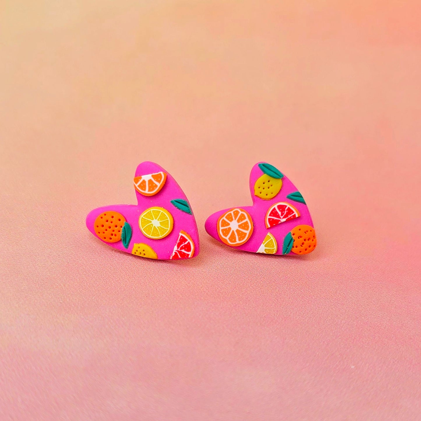 Mixed Fruit Citrus Paradise Heart Studs