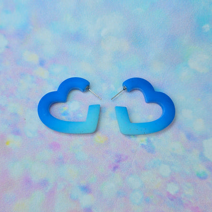 Blue Ombre Heart Hoops in Medium