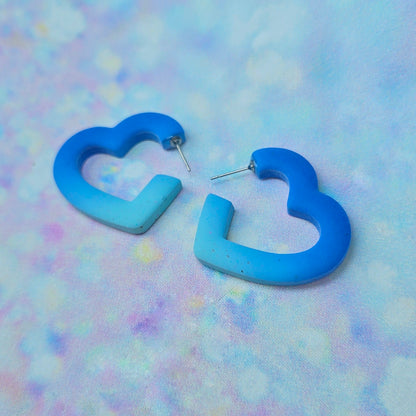Blue Ombre Heart Hoops in Medium