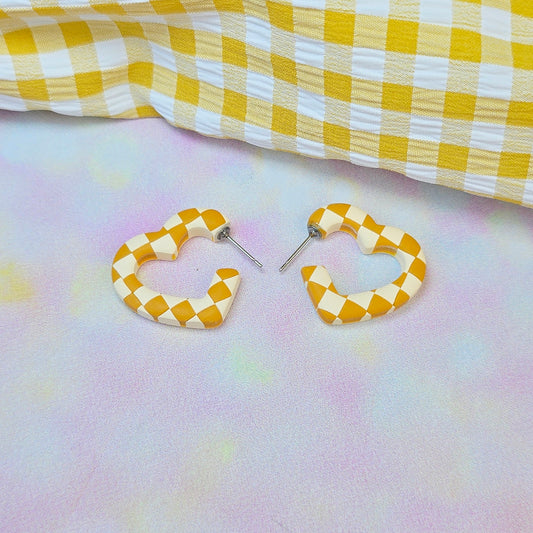 Italian Checkerboard Mini Heart Hoops