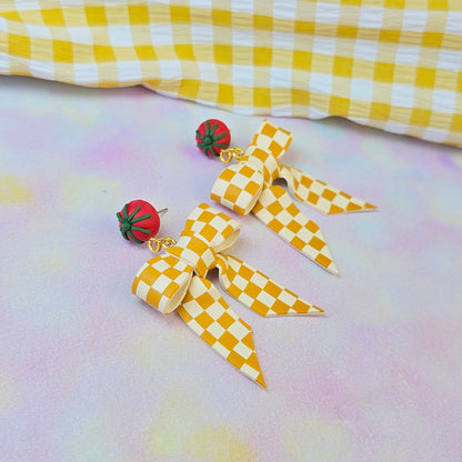 Italian Tomato Checkerboard Mini Bow Dangles