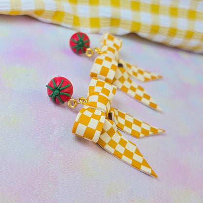 Italian Tomato Checkerboard Mini Bow Dangles