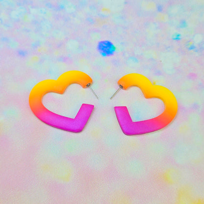 Mega Sunset Ombre Heart Hoops