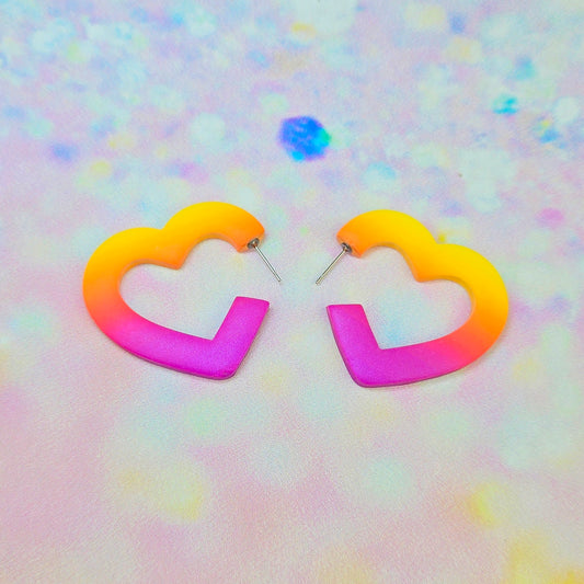 Mega Sunset Ombre Heart Hoops