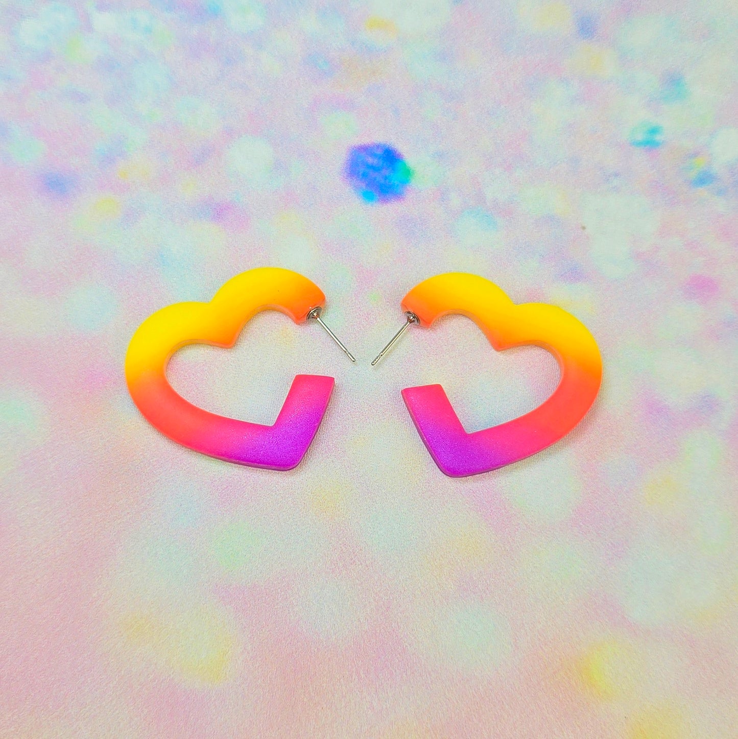 Medium Sunset Ombre Heart Hoops
