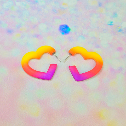 Medium Sunset Ombre Heart Hoops