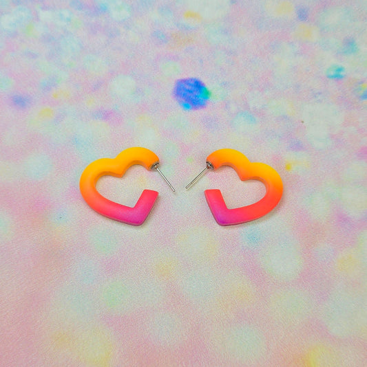 Mini Sunset Ombre Heart Hoops
