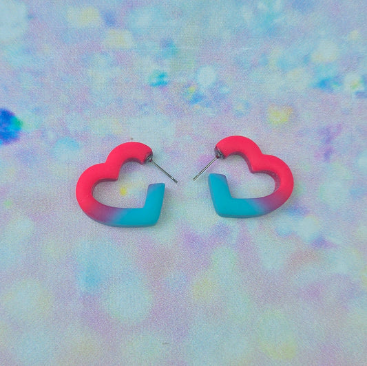Mini Pink, Purple and Blue Ombre Heart Hoops