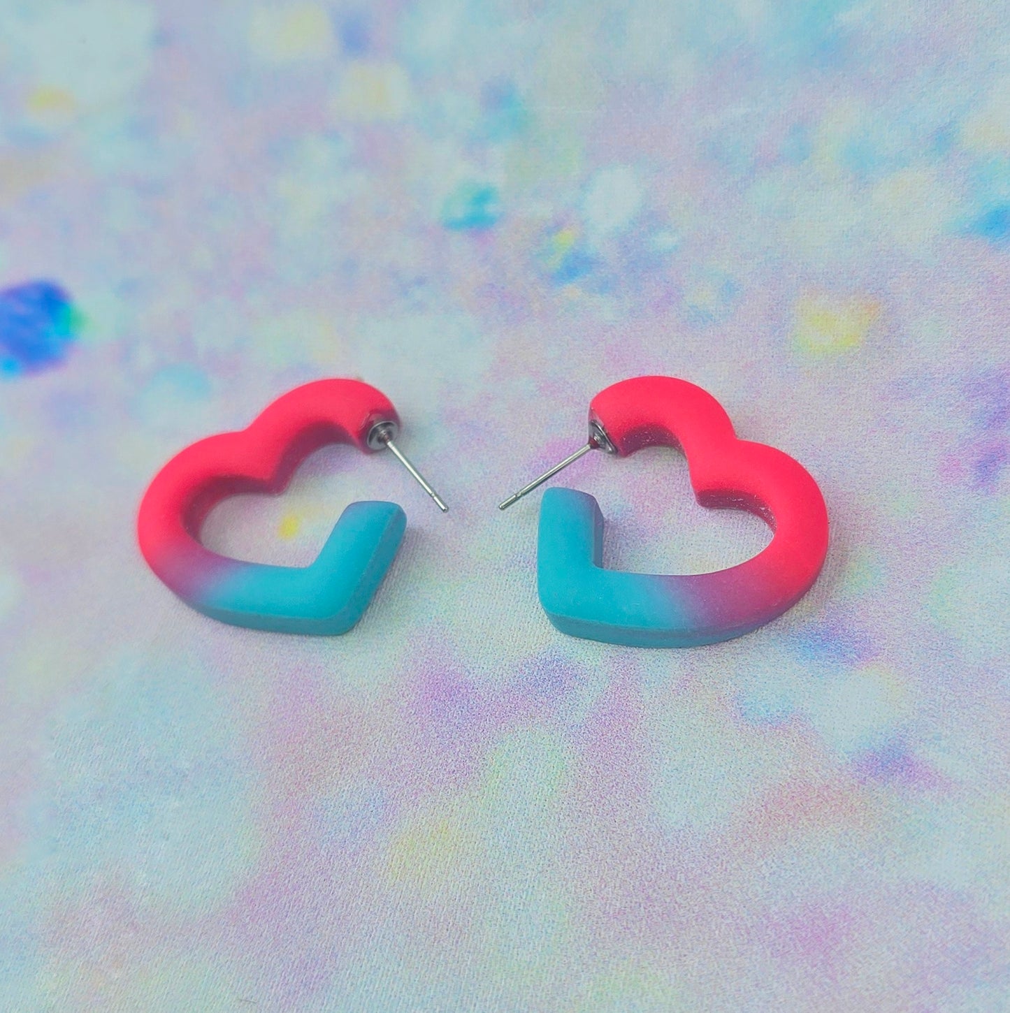 Mini Pink, Purple and Blue Ombre Heart Hoops