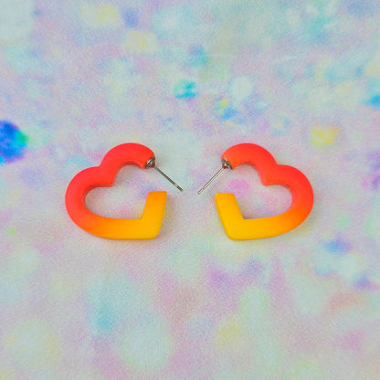 Mini Orange and Yellow Ombre Heart Hoops