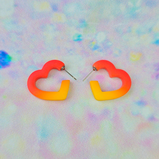 Mini Orange and Yellow Ombre Heart Hoops