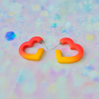 Mini Orange and Yellow Ombre Heart Hoops