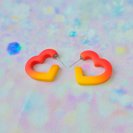 Mini Orange and Yellow Ombre Heart Hoops