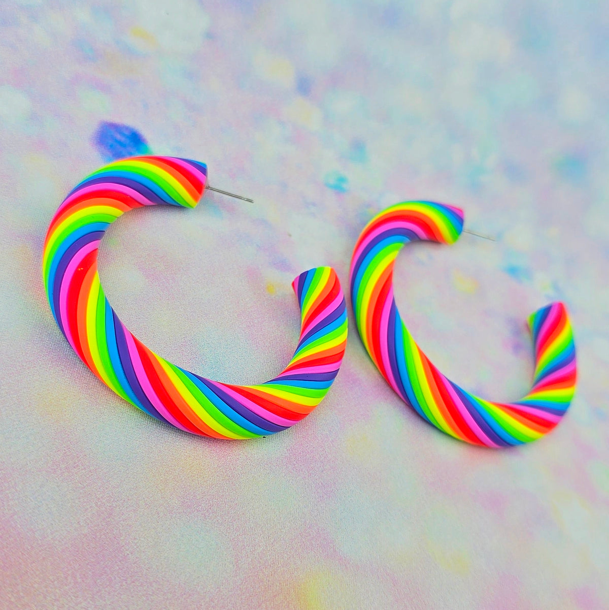 Neon Rainbow Twisted Hoops