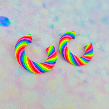 Neon Rainbow Twisted Hoops