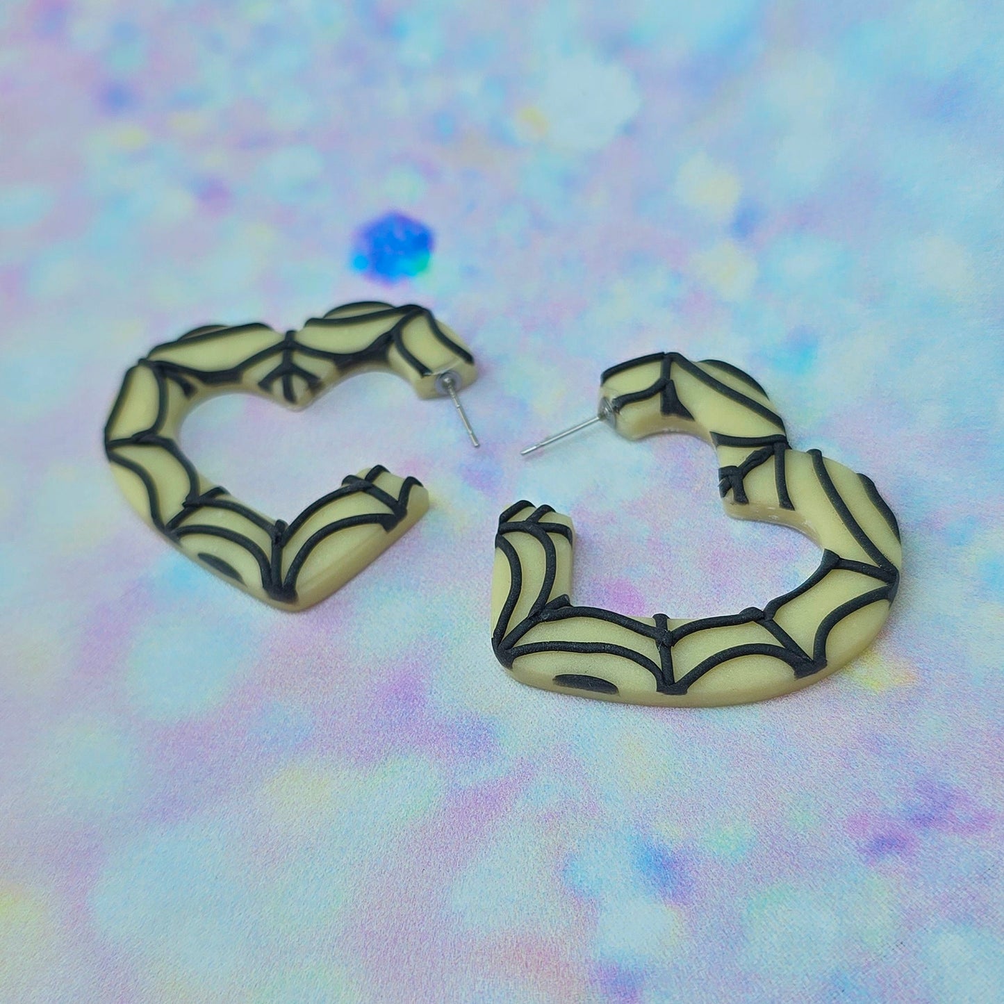 PRE ORDER Mega Glow in the Dark Spider Web Heart Hoops