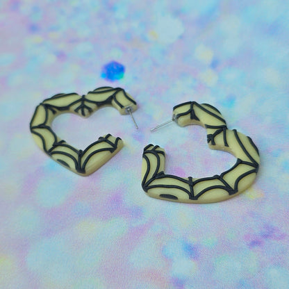 PRE ORDER Mega Glow in the Dark Spider Web Heart Hoops
