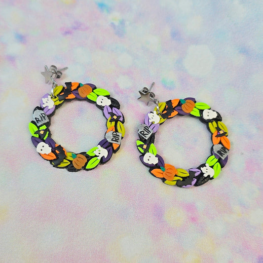 PRE ORDER Spooky Halloween Wreath Earrings