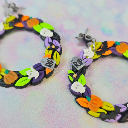 PRE ORDER Spooky Halloween Wreath Earrings