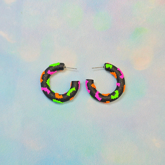 Bat Clay Hoops in Neon Party