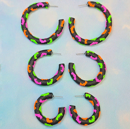 Bat Clay Hoops in Neon Party