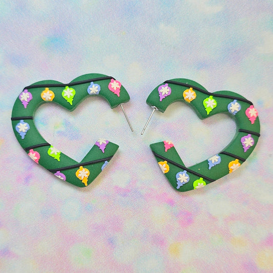 PRE ORDER Christmas- Mega Green Fairy Light Heart Hoops