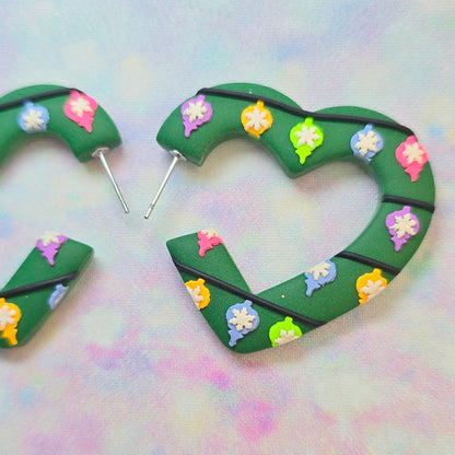 PRE ORDER Christmas- Mega Green Fairy Light Heart Hoops
