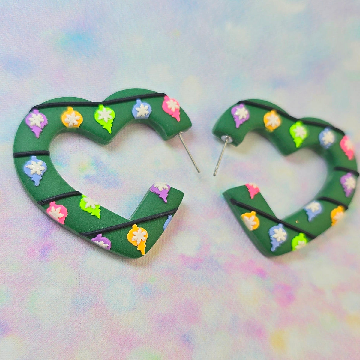 PRE ORDER Christmas- Mega Green Fairy Light Heart Hoops